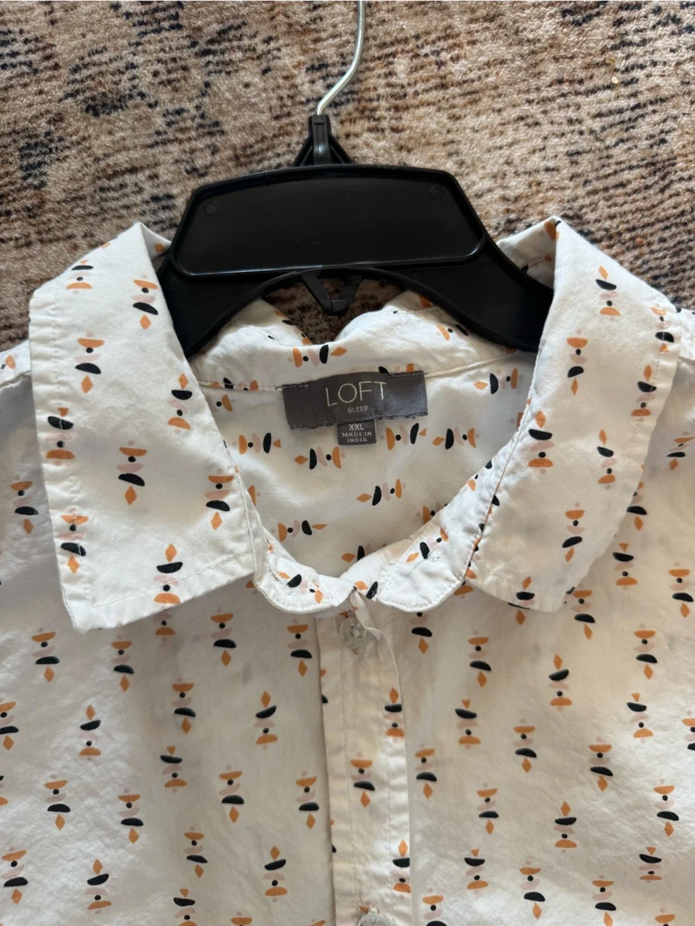LOFT White Button-Up PJs with Black and Orange Pattern